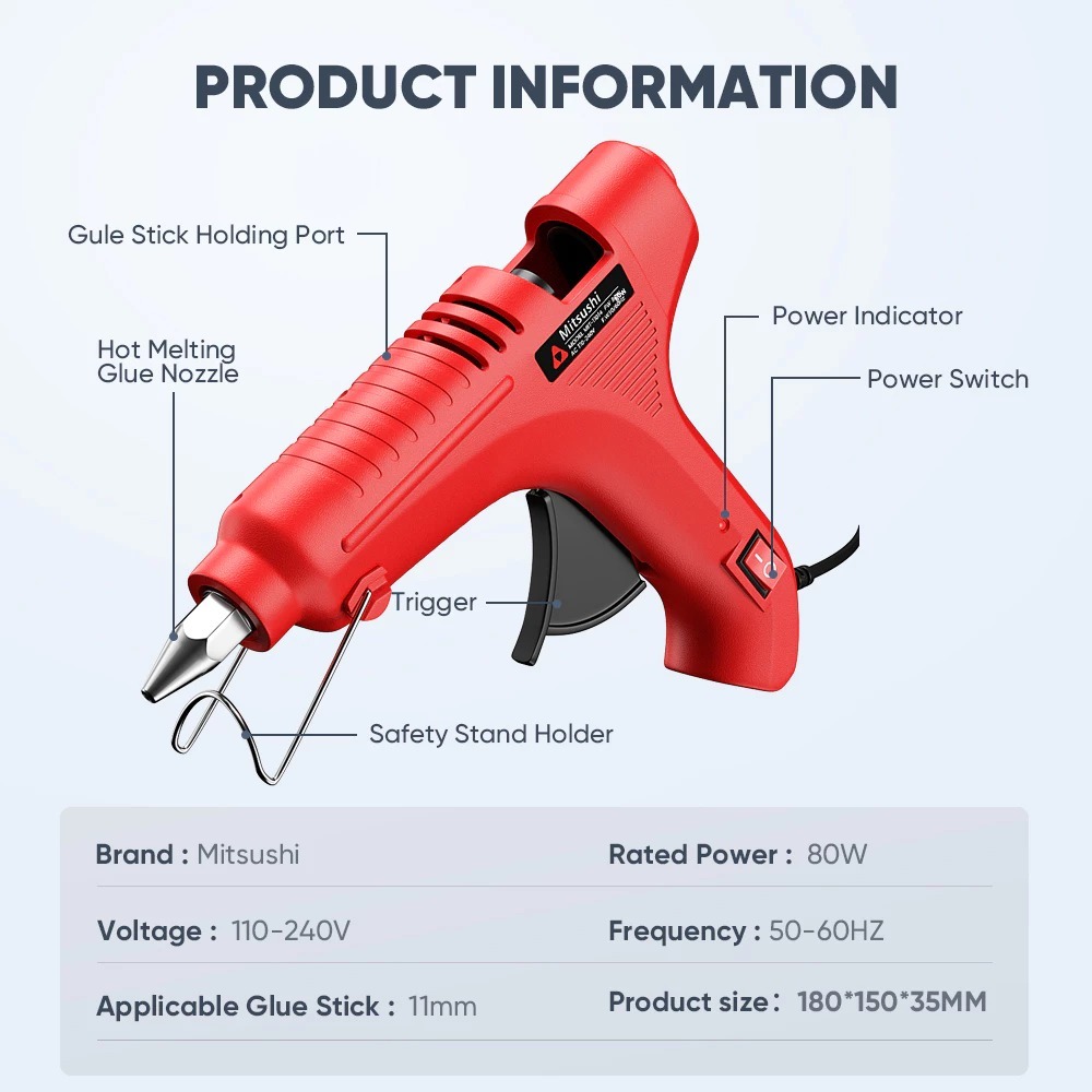 Mitsushi 80W ปืนยิงกาวไฟฟ้า กาวร้อน11mm Glue Gun ปืนกาวร้อน ปืนยิงกาวขนาดเล็ก ปืนยิงกาวร้อน - รูปที่ 7