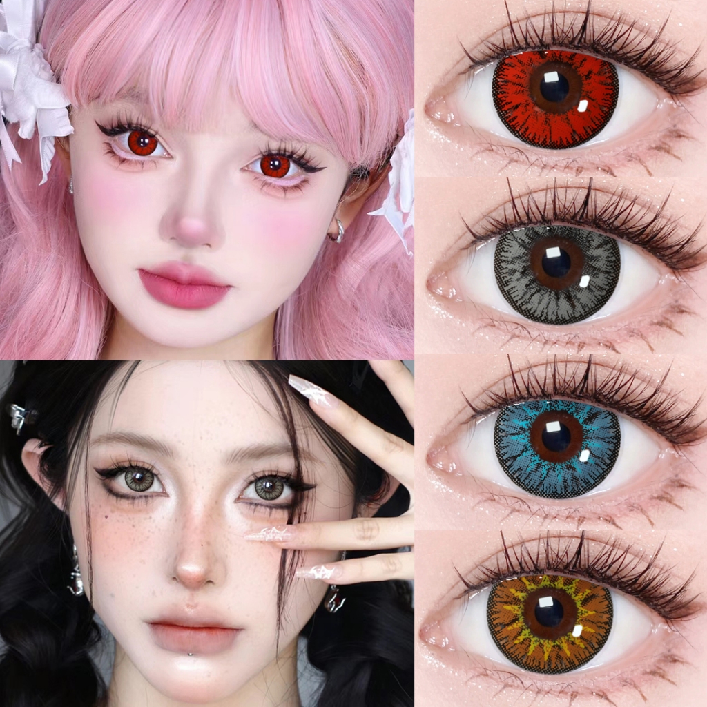 คอนแทคเลนส์คอสเพลย์ tricolor สีเทา สีแดง สีฟ้า สีม่วง สีเขียว สีน้ําตาล สําหรับผู้หญิง 1 คู่ cosplay เลนส์แห่งปี