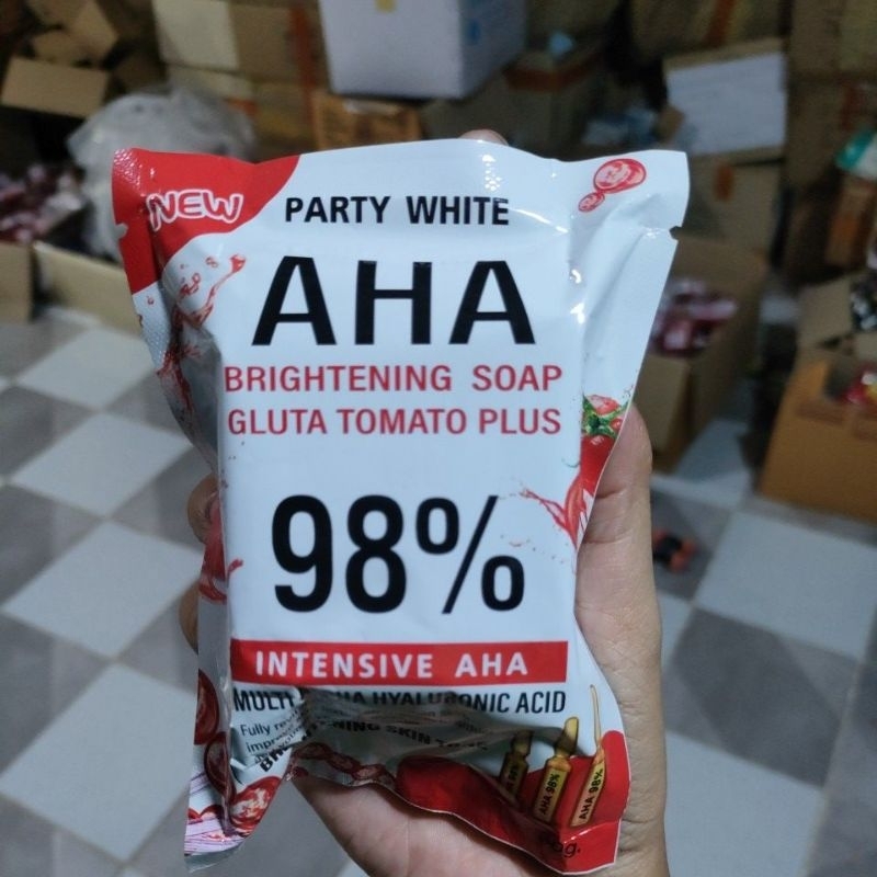 สบู่ AHA 98% สูตรมะเขือเทศ สบู่ AHA แบบเข้มข้น ปรับสภาพผิวขาวใส ลดรอยดำคล้ำจากแดดลดผิวแตกลาย