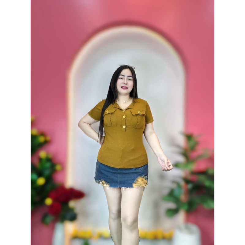 เสื้อผ้าสาวอวบ ขนาด 36-44 ยาว 23 * รุ่นกระดุมทองแขนสั้น•กระเป๋ากล่อง ราคา ถูกที่สุด ดีลบีเคเค แกลเลอรีภาพที่ 7