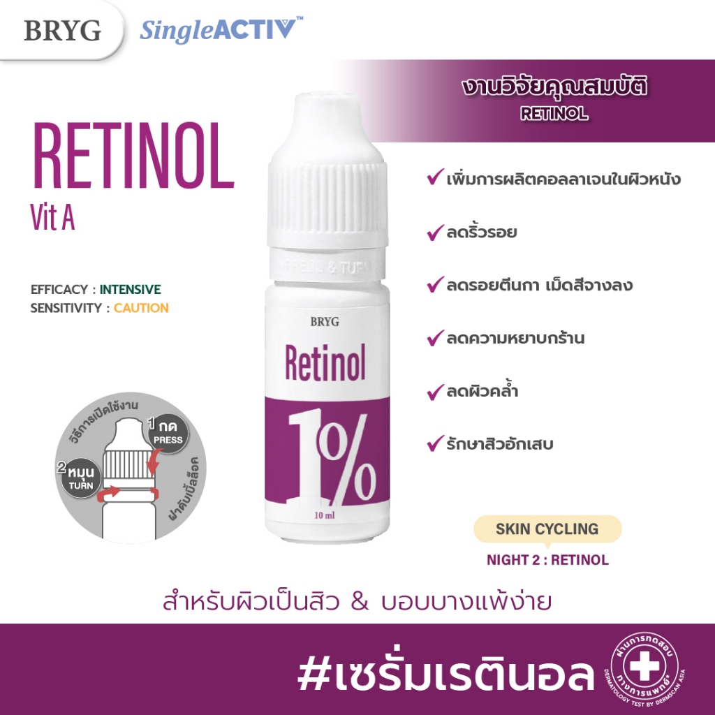 % 1% RETINOL BRYG บริก เซรั่มเรตินอล RETINOL SERUM ลดริ้วรอย เม็ดสีจางลง รักษาสิวอักเสบ VITAMIN A