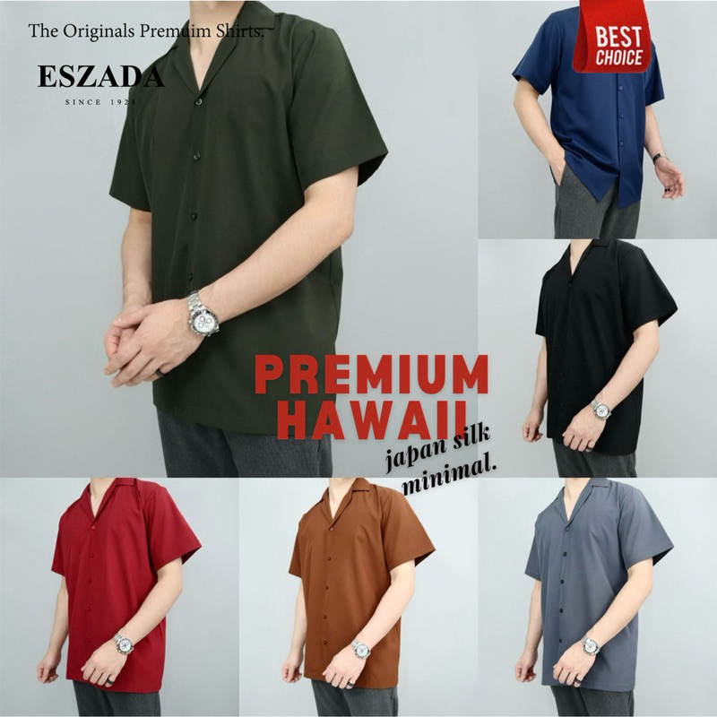 เสื้อเชิ้ตผู้ชายแขนสั้นสีพื้น (ไหมญี่ปุ่นแท้) The Originals Hawaii Shirts ESZADA Design PremiumA+.