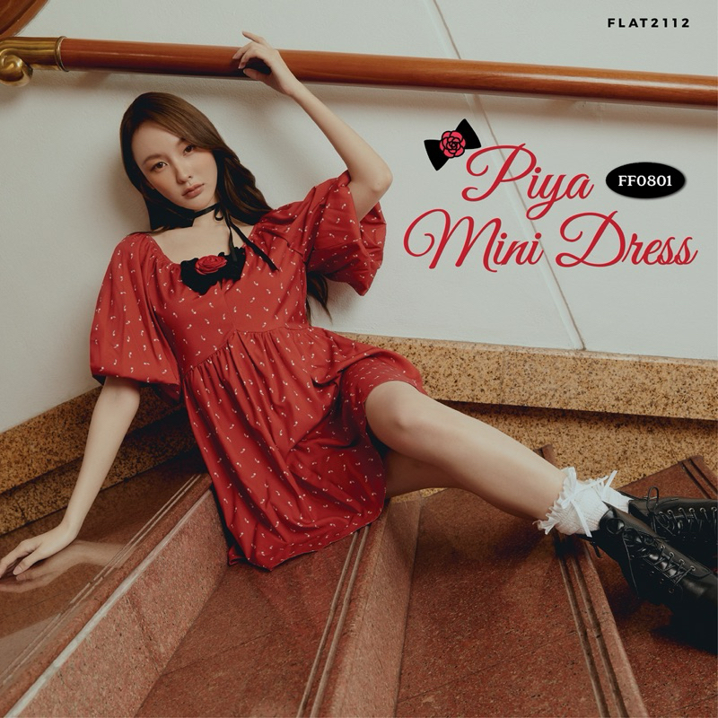 FLAT2112 FF0801 : PIYA MINI DRESS มินิเดรสแขนตุ๊กตา ชุดออกงาน