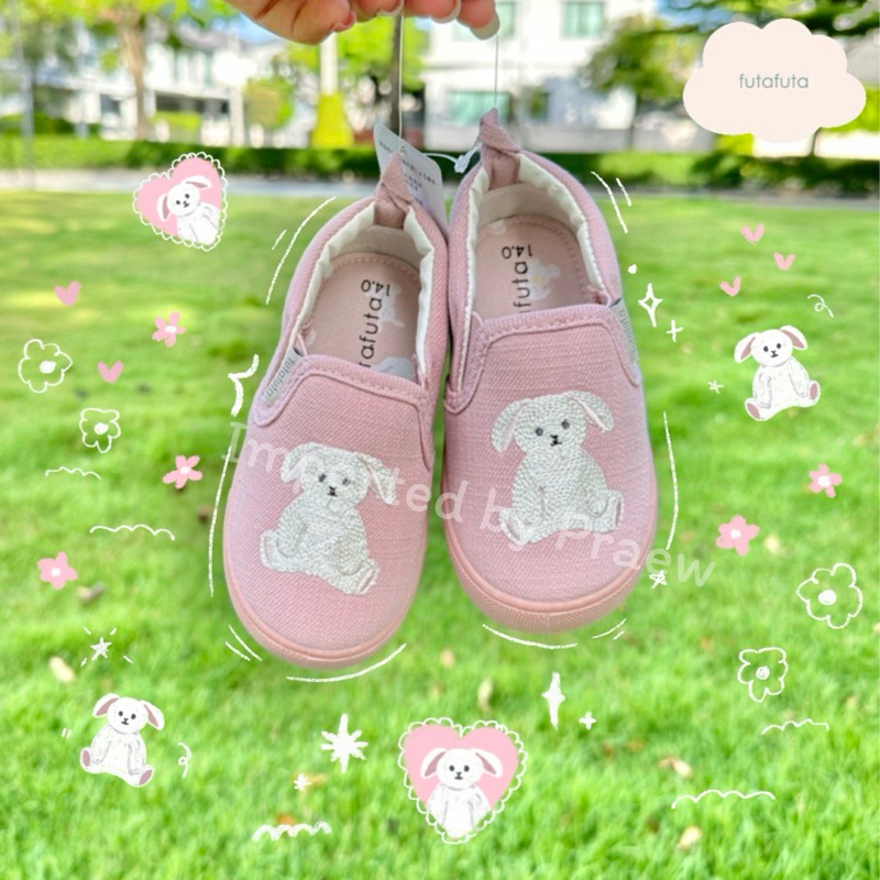 รองเท้า Futafuta งานปัก เกาหลีสุดๆ น้องหมีขาว และสีนมเย็น so cuteee พื้นรองเท้ามีลายด้วย น่ารักมากๆ พร้อมส่ง