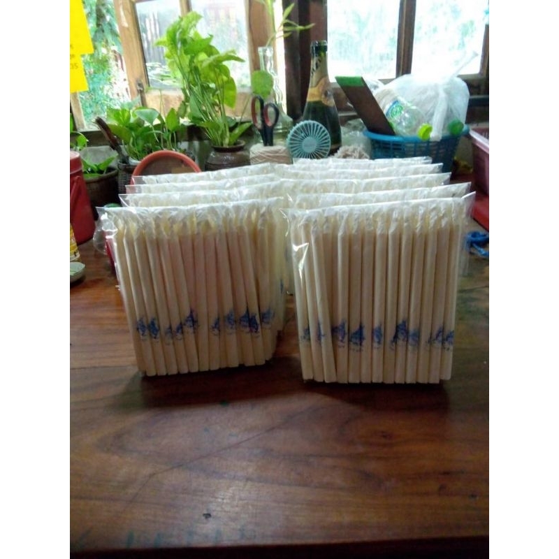 เทียนน้ำมนต์ เทียนขี้ผึ้งปั้นมือ หนัก 1บาท-10บาท ขายปลีก-ขายส่ง (1 ห่อ มี 50 เล่ม) รับสั่งผลิต