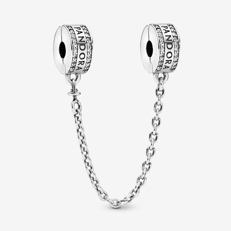 (ของแท้💯 พร้อมส่ง) Pandora Logo Silver Clip Safety Chain แพนโดร่าเซฟตี้คลิปเงินโลโก้