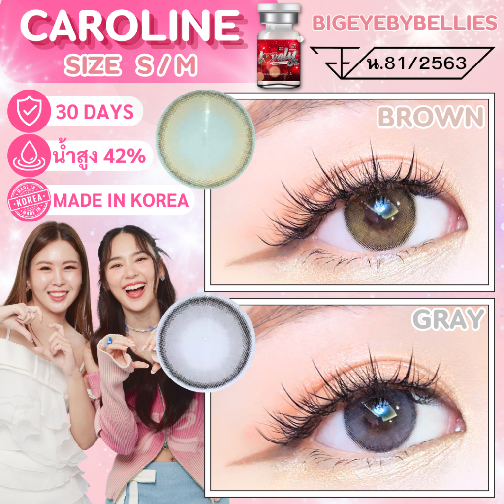 🔥คอนแทคเลนส์✨ขนาดมินิ / กลาง✨Brown/Gray ✨ Caroline (Lovelylens)