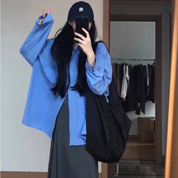 PBB270 เสื้อเชิ้ตสีฟ้าสำหรับผู้หญิงเป็นไอเท็มคลาสสิกช่วยเสริมลุคให้ดูสดใสและเรียบง่าย อก42 ฟรีไซส์ ตอบโจทย์ทุกสไตล์
