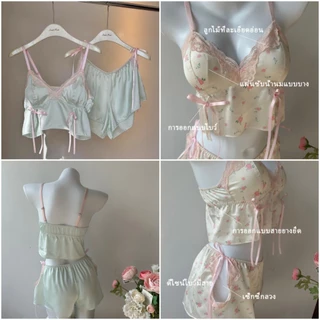 ชุดนอนผู้หญิง ผ้าซาติน💕 ชุด2ชิ้น ชุดนอนลูกไม้ S-XL🌸 ลายดอกไม้ โบว์💕ผ้าเนื้อดีสวมใส่สบาย🚚ส่งไวจากไทย1-3วัน
