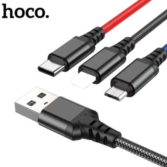 Hoco X76 สายชาร์จ 4 หัว ชาร์จ 4 เครื่องพร้อมกัน 4in1 สำหรับ iOS *2, Micro, Type-C *2 จ่ายไฟ 2A ยาว1เมตร สายชาร์จถัก hc1