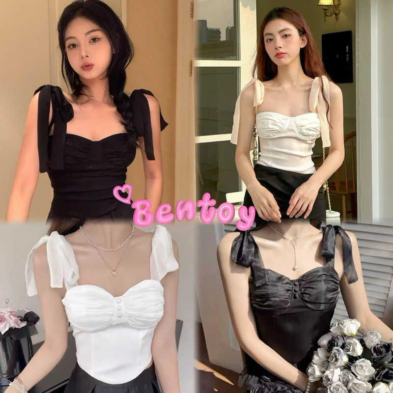 bentoy(bratop8801)เสื้อสายเดี่ยวรัดรูป หลังสม็อค ดีเทลผูกสาย แต่งกระดุมหน้าอก ทรงสวย ดูแพง