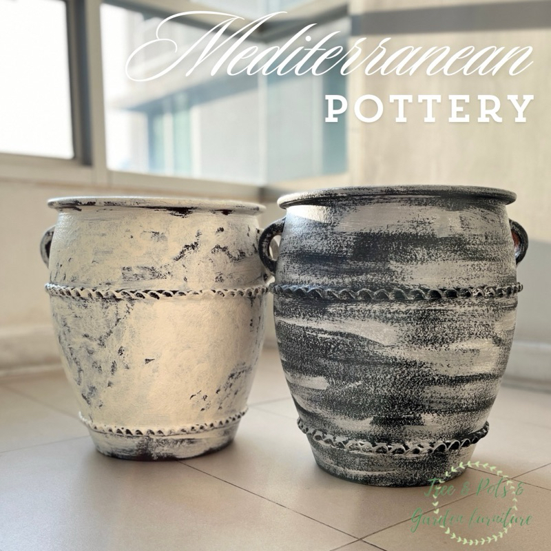 กระถางดินเผาทรงไหมีหูจับขนาดใหญ่ 38x40 ซม. กระถางดินเผาสไตล์เมดิเตอร์เรเนียน ระบายน้ำดี สวยค่ะ