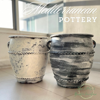 กระถางดินเผาทรงไหมีหูจับขนาดใหญ่ 38x40 ซม. กระถางดินเผาสไตล์…