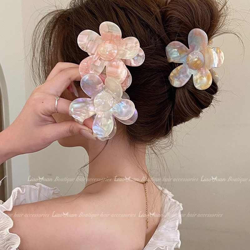 พร้อมส่งจากไทย กิ๊บหนีบผมดอกไม้หินอ่อนอะคลืลิคขนาดใหญ่พรีเมี่ยม กิ๊บหนีบผมลายหินอ่อน