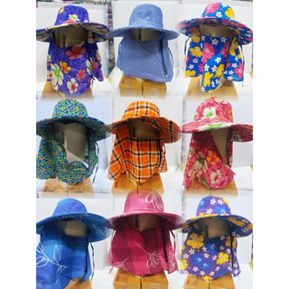 🔥หมวกคลุมหน้าปีกโฟม🔥ลายดอกไม้ สก๊อต ปีกกว้าง35cm หมวกคลุมหน้…