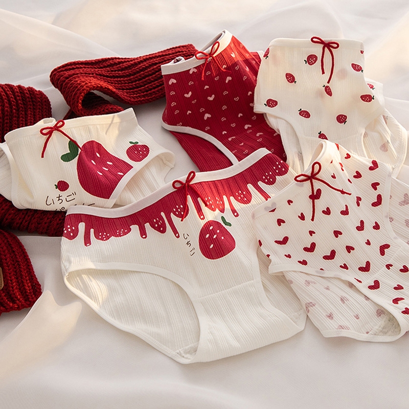 CS013-ชุดชั้นในสตรีน่ารัก กางเกงชั้นในญี่ปุ่น ลายสตอเบอรี่สีหวาน เอวต่ำ งานผ้านิ่ม ใส่สบาย ไซส์ L-XL มีหลายลายให้เลือก