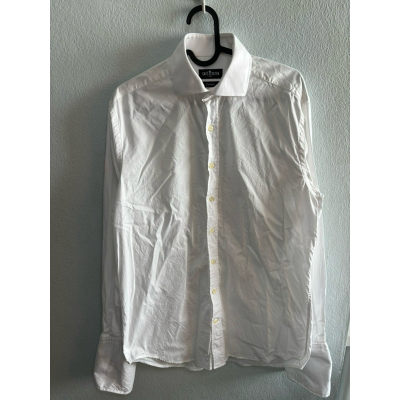 เสื้อเชิ้ตแขนยาว สีขาว cafe coton Paris รุ่น Exclusive อก44 ยาว29 มือสองสภาพดี