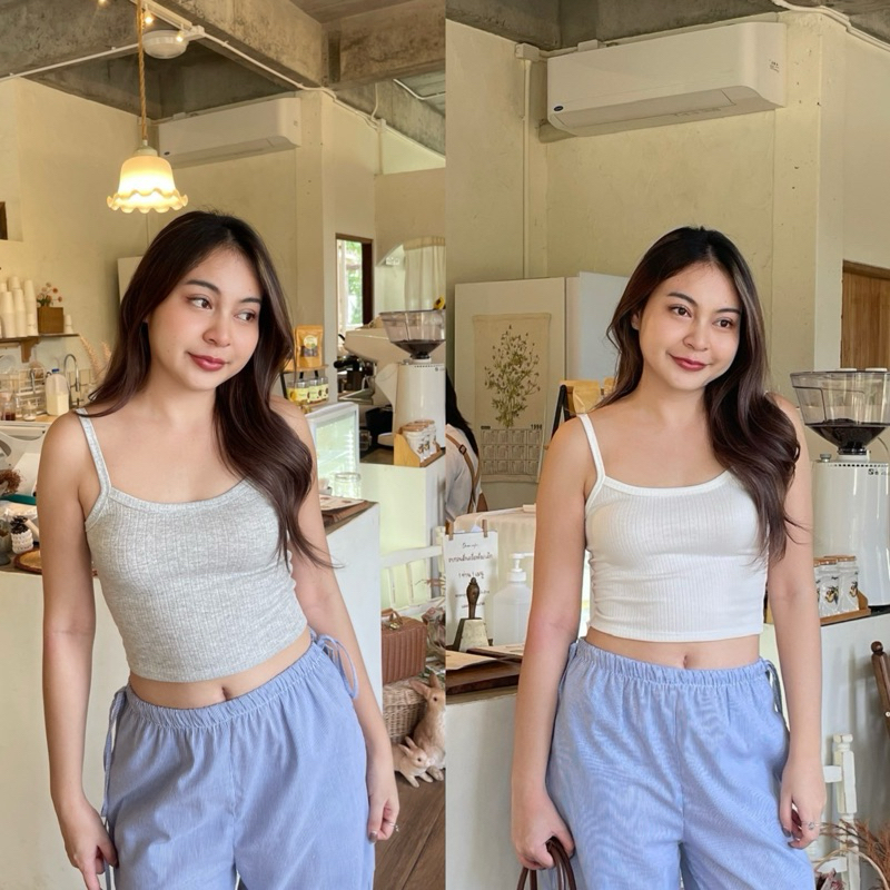 พร้อมส่ง Sky tank top เสื้อกล้ามเบสิคสีพื้นลายฉลุ