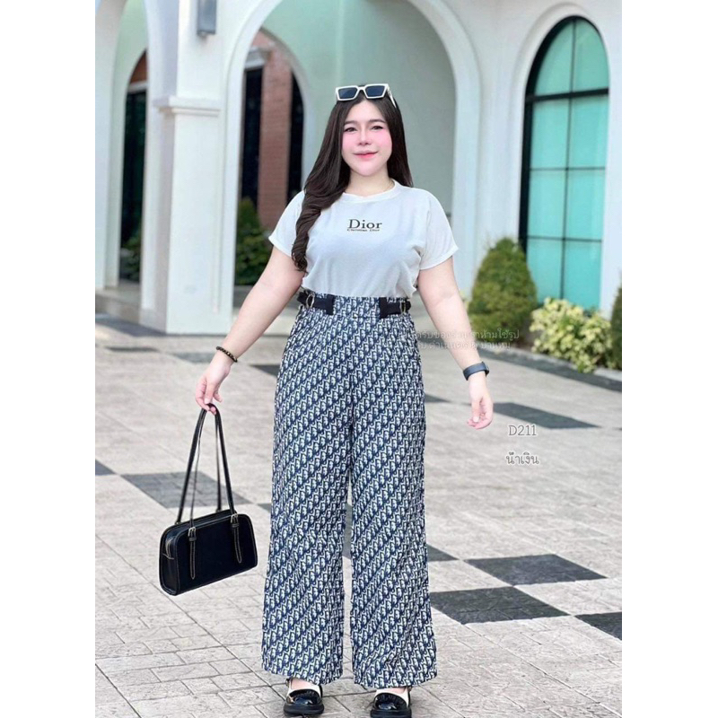 ชุดเซ็ตสาวอวบ เสื้อผ้าวูเวฟ+กางเกงผ้าทอ งานพรีเมียม ใส่สวยสุด D211