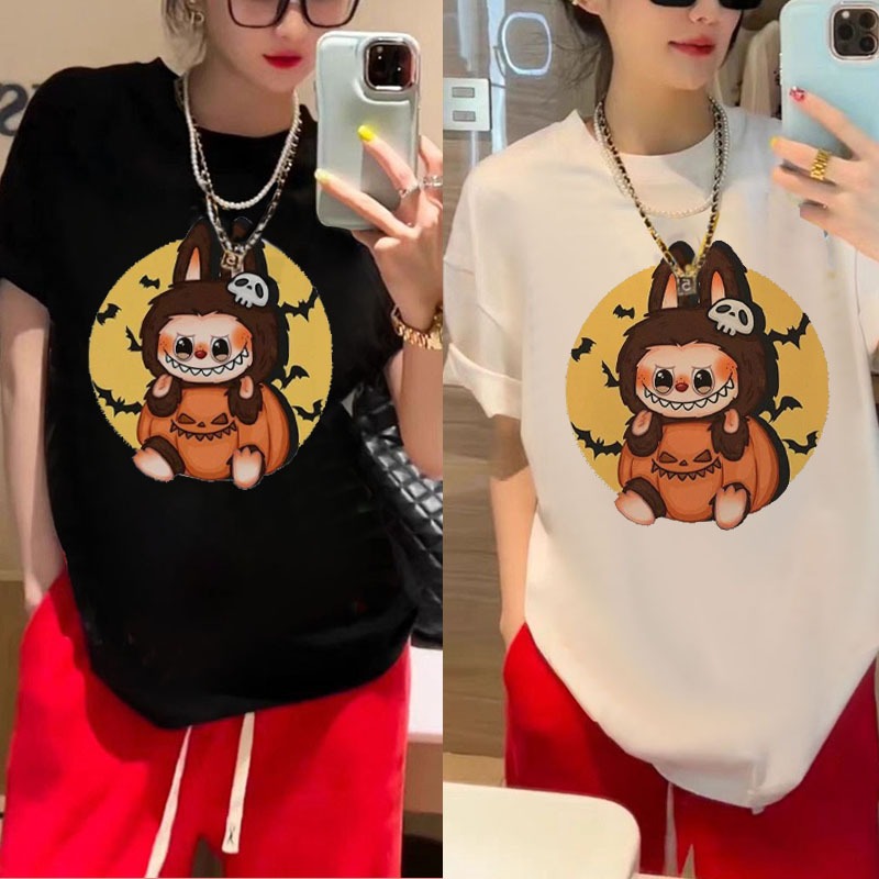 Basi เสื้อยืด oversize เสื้อยืดฮาโลวีน Halloween สกรีนด้านหน้า ลาย "LABUBU" ผ้าคอตตอน100% เนื้อผ้าเกรดพรีเมียม ใส่สบ