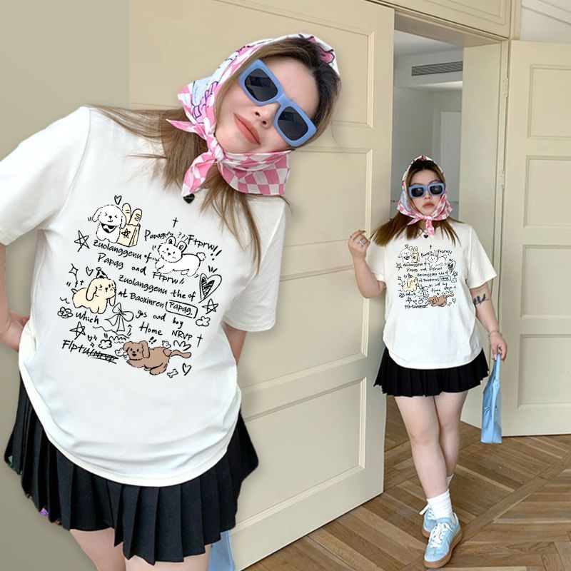 TeddyTee เสื้อยืด oversize สาวอวบ พลัสไซส์ สกรีนลายน้องหมา ผ้าคอตตอน100% ใส่สบาย สไตล์เกาหลี มินิมอล น่ารักมาก