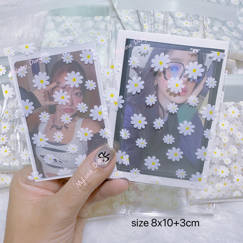 พร้อมส่ง ถุงใสใส่เฟรมการ์ดมีฝากาวลายดอกเดซี่