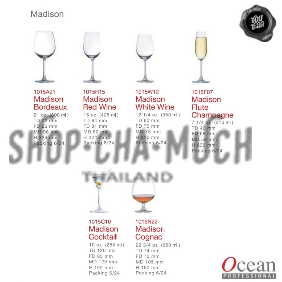 -1 ออเดอร์/ 1 ใบ- แก้วไวน์/ค็อกเทล Madison Series Ocean โอเชียน - โปรดเลือก