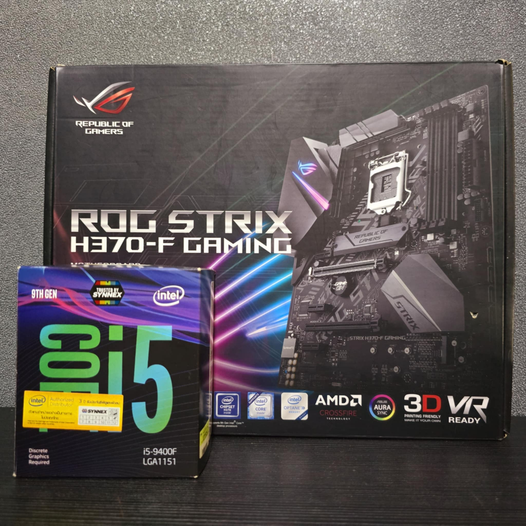 CPU INTEL CORE I5 9400F + ASUS ROG STRIX H370 -F GAMING (LGA 1151) (ATX) สินค้ามือ2 (มีกล่อง) ใช้งาน