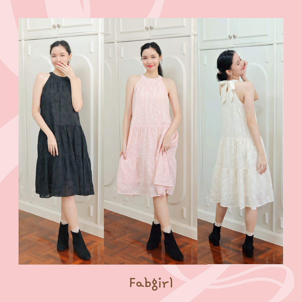 FABGIRL : SS24-015 Baby daisy dress (ครีม ชมพู เขียว ดำ)
