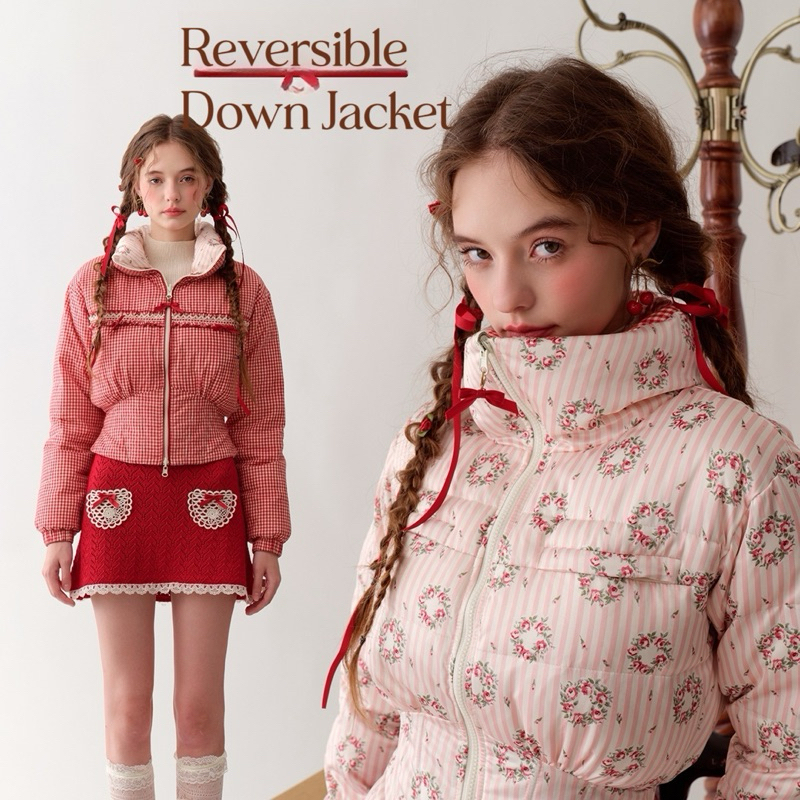 LaceMade Berry Donut Reversible 2-in-1 winter short down jacket แจ็คเก็ตเสื้อขนเป็ด2ลายใส่ได้2ด้าน