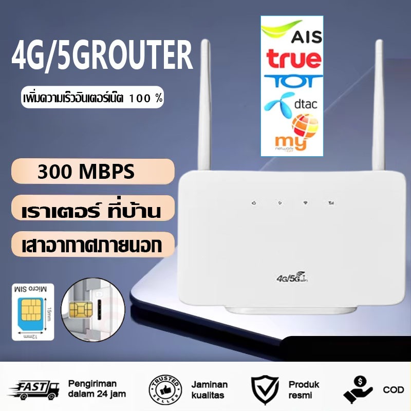 เร้าเตอร์ใส่ซิม เราเตอร์ 4G/5G Router wifi 300 Mbps ใช้ได้กับซิมทุกเครือข่าย เสียบใช้เลย ไม่ติดตั้ง2.4Ghz