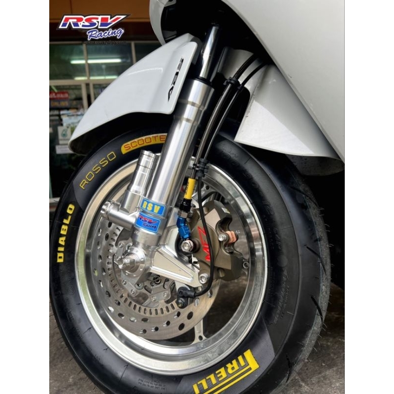 กระบอกโช๊คหน้า rsv สำหรับ giorno abs ปั้มปักข้าง/ด้วง สีเงินล้วน