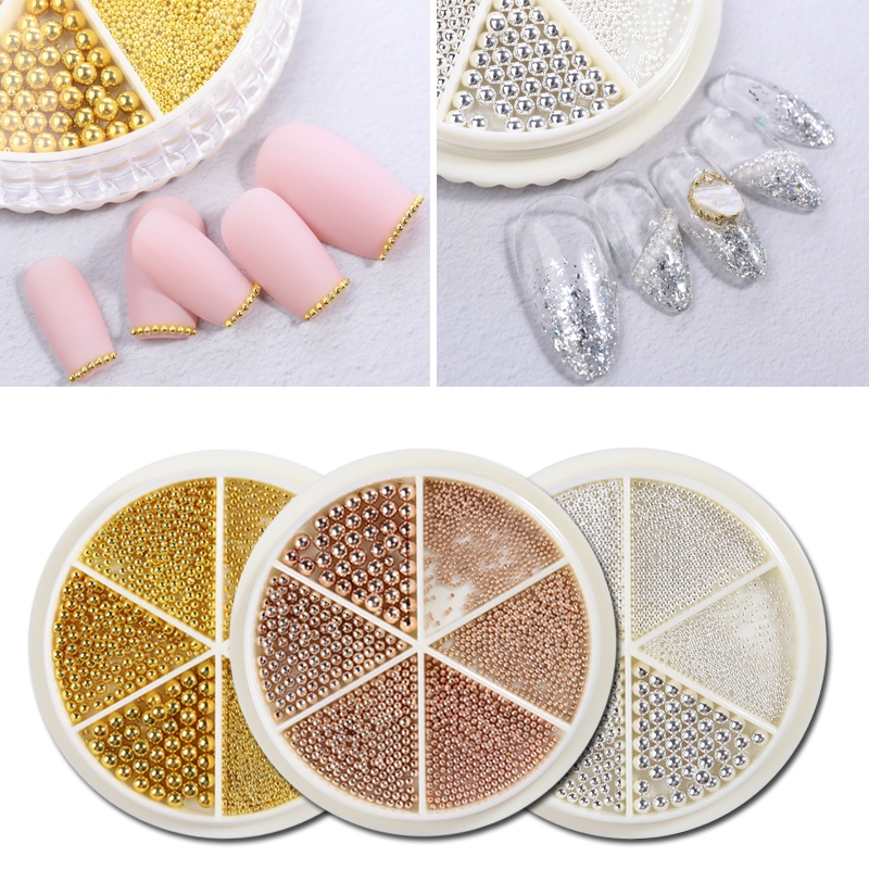 เครื่องประดับเล็บ ลูกปัดเหล็กสีทองและสีเงิน ทอง เงิน กุหลาบทอง โลหะ แผ่นลูกปัดเหล็กสำหรับตกแต่งเล็บ อุปกรณ์ตกแต่งเล็บ หล