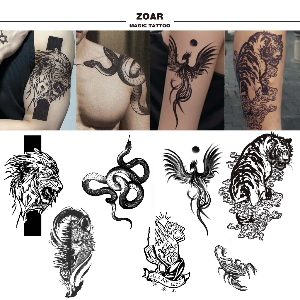 ZOAR A024 tattoo ยันต์ห้าแถว เจดีย์เก้าชั้น ดอกบัว สติ๊กเกอร์รอยสักสมุนไพร กันน้ำ กันรอย ยาวนาน กึ่งถาวร แสดงสี