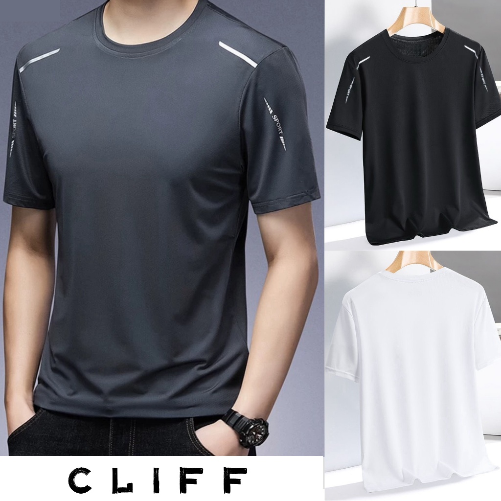 CLIFF เสื้อยืดผู้ชาย วงกลม หลวม การเคลื่อนไหว แขนสั้น เสื้อผ้าแห้งเร็ว