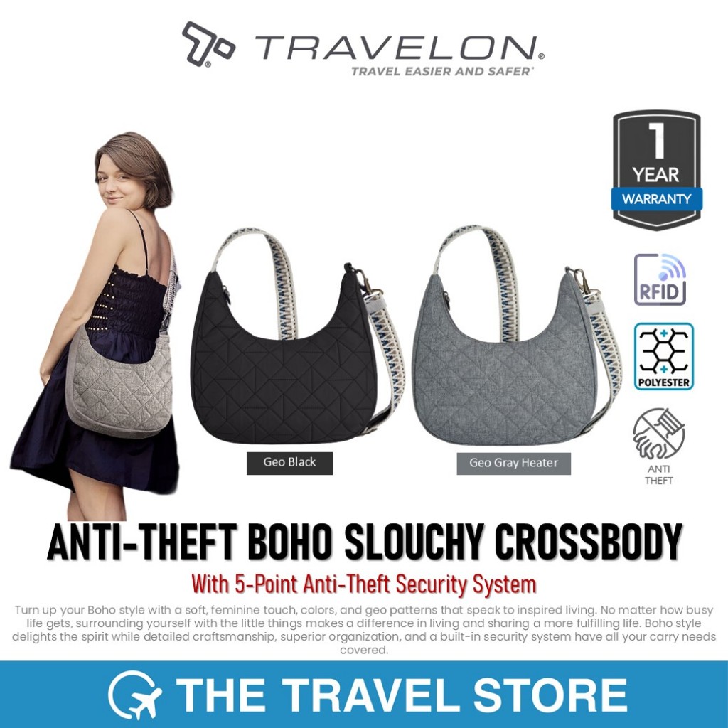 Travelon ANTI-THEFT BOHO SLOUCHY CROSSBODY (43624-XXX) กระเป๋าสะพายข้าง พาดหัวไหล่ สุภาพสตรี ผู้หญิง