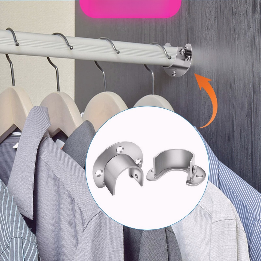 ราวจับหน้าแปลน สเตนเลส รูปตัว U สําหรับในตู้เสื้อผ้า ขนาด 25mm 32mm Closet Rod Brackets - รูปที่ 2