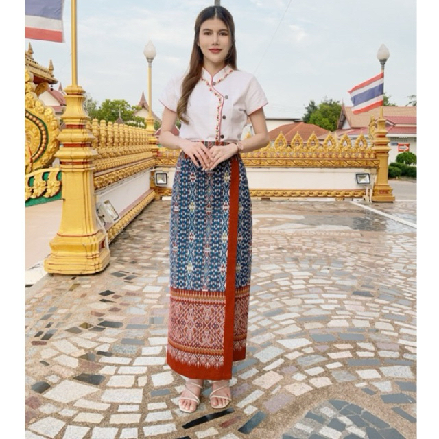 สีขายดี สำหรับสั่งไซส์กลาง  กระเปงกระโปรงกางเกงผ้าไทย ผ้าถุงสำเร็จ  ชุดทำบุญ ผ้าถุงลายไทย รูปที่ 3