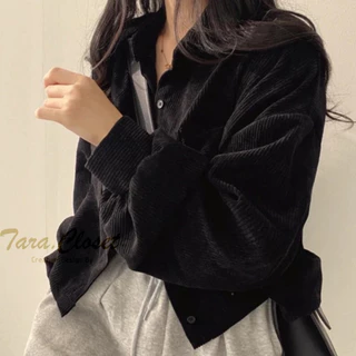 LF002 TARA Crop เสื้อครอป แขนยาว แขนพอง กระเป๋าคู่ ผ้าลูกฟูก ทรงน่ารักมาก ผ้าดี ใส่สบาย ดีเทลเก๋ๆ