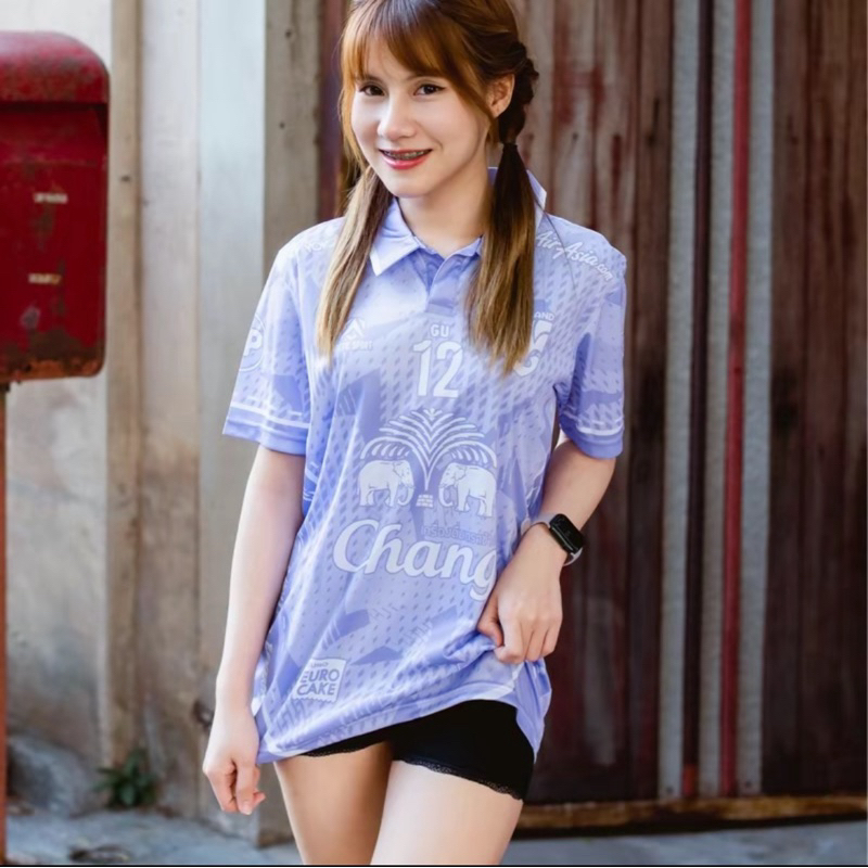 เสื้อกีฬาคอปกพิมพ์ลาย *สีม่วง ( สินค้าพร้อมส่ง )