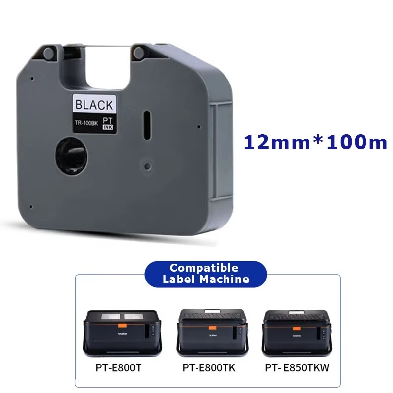 เทปป้ายชื่อเข้ากันได้สีดำ PT-100BK 1ชิ้น TR-100BK น้องชายเครื่องพิมพ์ริบบิ้น TP-E800T E850TKW E800TK - รูปที่ 2