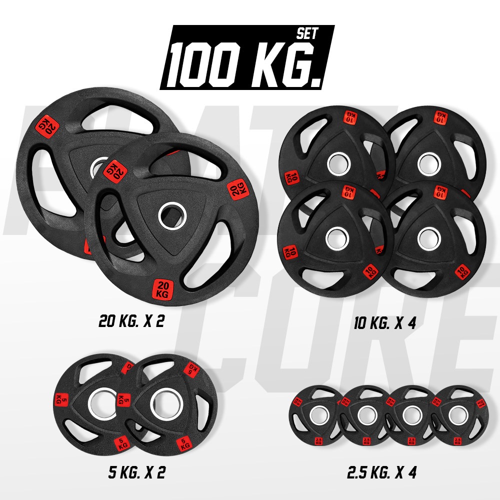 แผ่นน้ำหนักหุ้มยาง CORE PLATE ดัมเบล บาร์เบล Olympic 2 นิ้ว แบบจัดชุดแผ่นน้ำหนัก