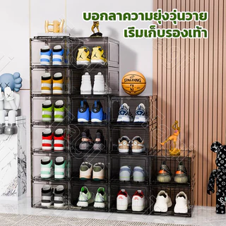 กล่องใส่รองเท้า ออกแบบฝาหน้าแม่เหล็ก แข็งแรงมาก สามารถซ้อนได้หลายชั้น กล่องใส่รองเท้าพลาสติกแข็งใส กันฝุ่น กันความชื้น