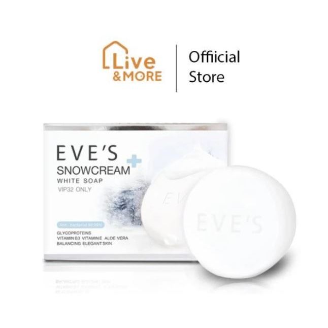Eve's Snowceram White Soap สบู่ครีมขาว อาบน้ำ รักษาสิวที่หลัง สบู่ฟอกผิวขาว สบู่ลดสิว ขนาด 130กรัม