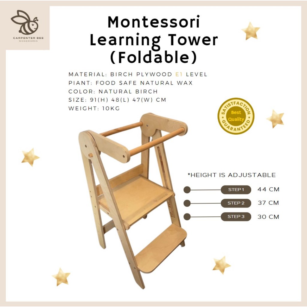 (Best Quality in Thailand) Montessori Wood Learning Tower/ Kids Step Ladder Foldable/ บันไดสำหรับเด็กพับเก็บได้ ไม้จริง