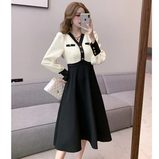 【ใหม่】S-5XL เดรสสีดำ ✨คอวี สไตล์ฝรั่งเศส หรูหรา ช่วยให้ดูเพรียวและสวยงาม เดรสยาวเอวสูงทรงเอ สไตล์เรียบหรูและสง่างาม