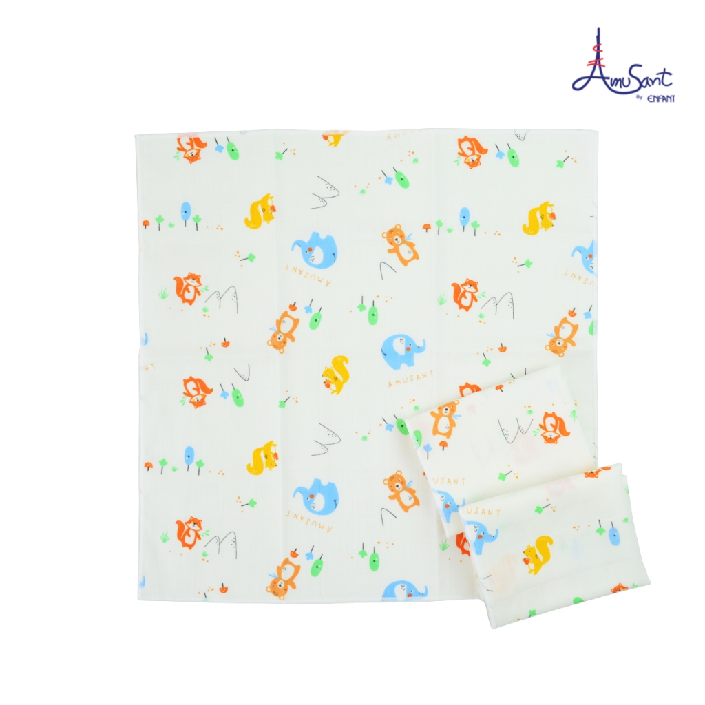 Amusant ผ้าเช็ดหน้าสาลูแพ็ค3ผืน Cotton bambooขนาด13x13นิ้ว