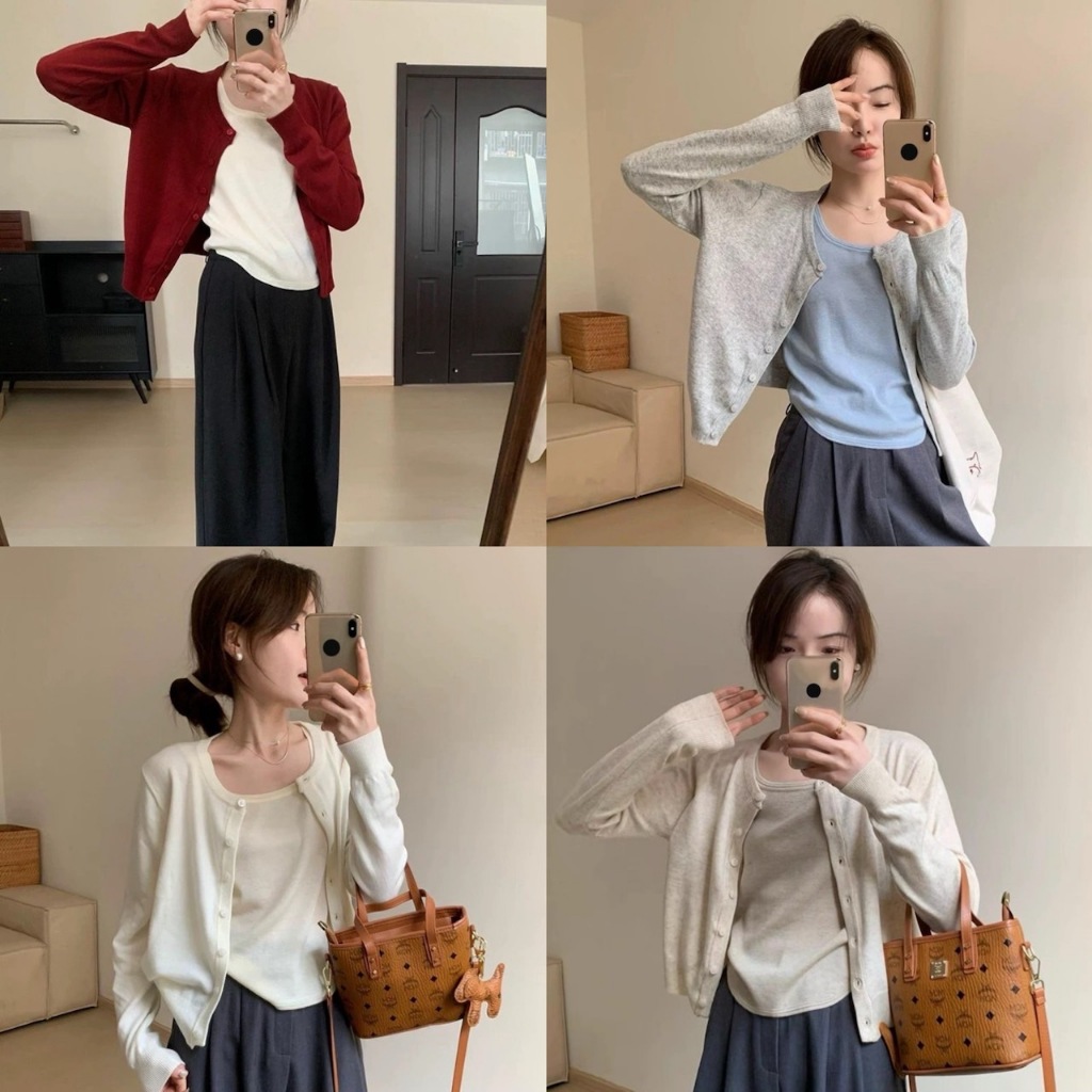 MKL พร้อมส่ง เสื้อแขนยาวไหมพรม คาร์ดิแกนคอกลม มีกระดุมหน้า ผ้านิ่มยืดใส่สบาย สไตล์เกหลี #K308