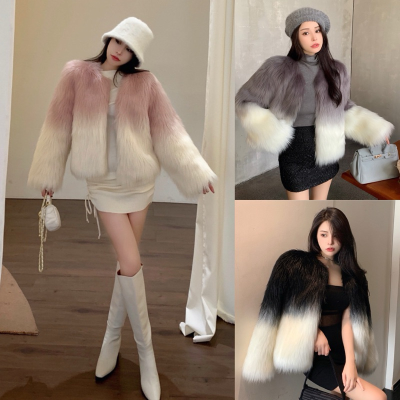 พร้อมส่งไทย | เสื้อกันหนาวขนเฟอร์ไล่สี ขนเฟอร์หนาฟูมากค่า