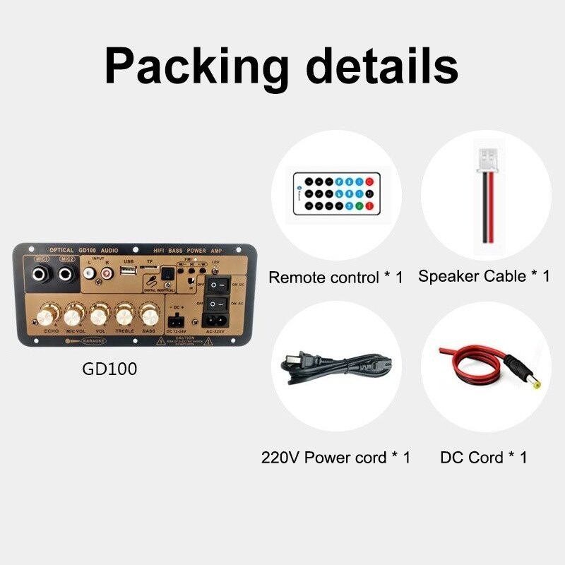 แอมป์จิ๋ว ด้วยแก้วใยนำแสงGD100 D60 220V 12V 24V 1200W/1000W Bluetooth 5.0เครื่องขยายเสียงซับวูฟเฟอร์